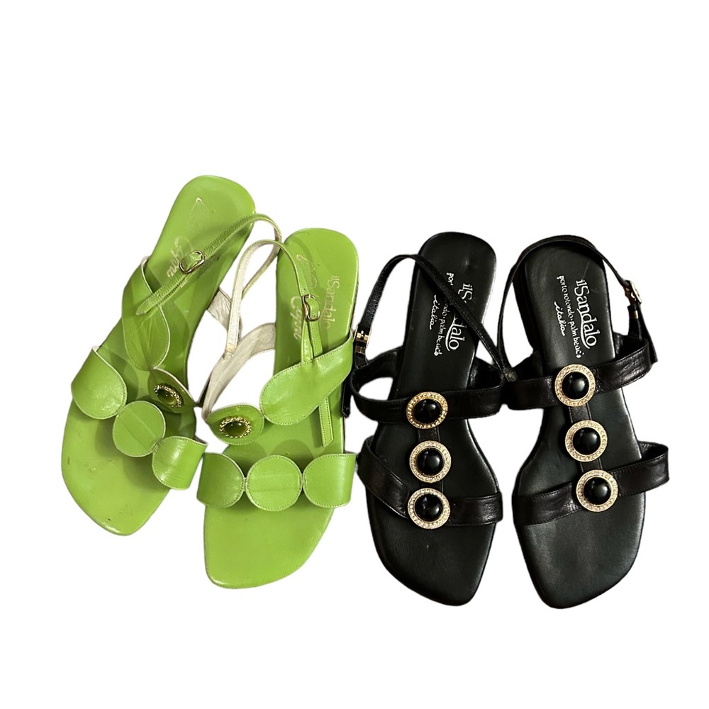 2-Pack Women’s Sandals — Lime Green & Black with Decorative Circles